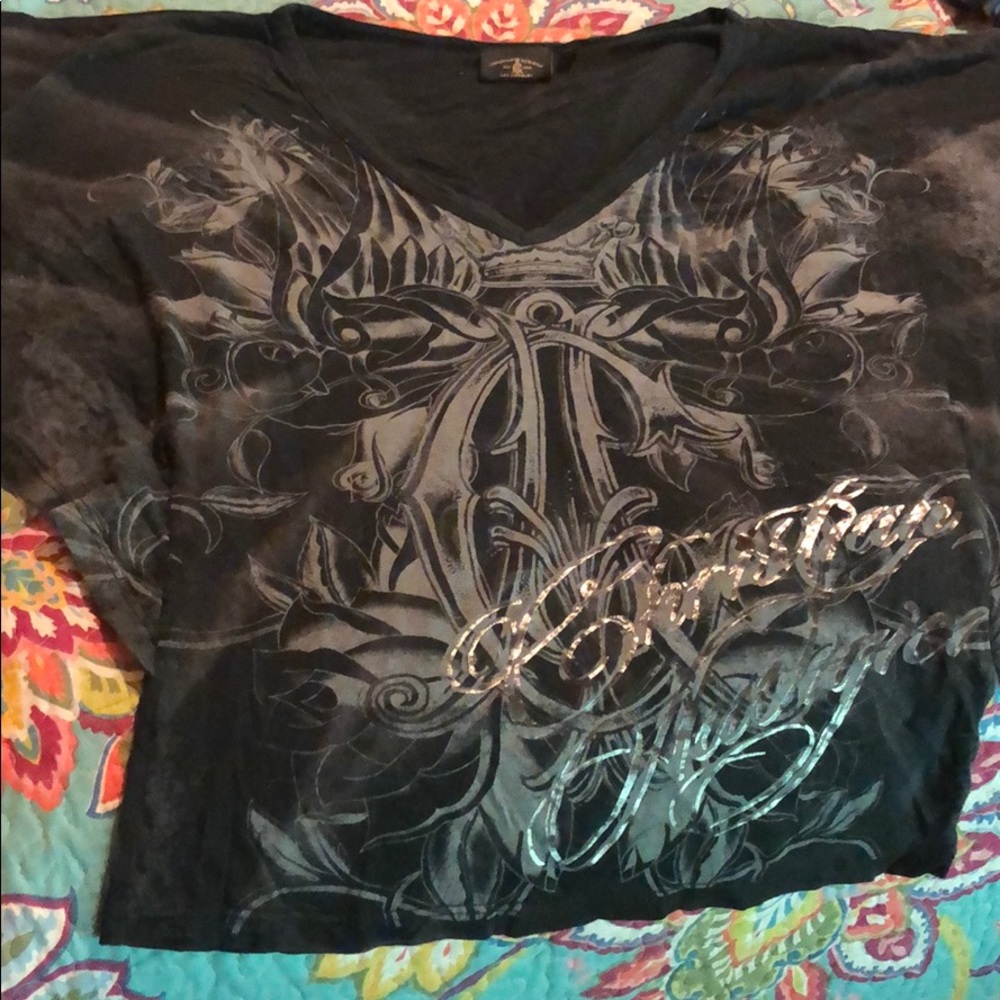 Christian Audigier size small winged sleeve shirt